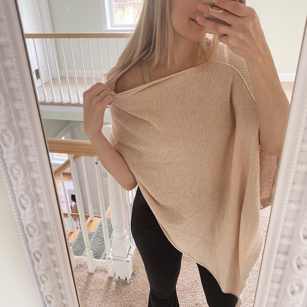 Lightweight cotton cashmere nursing cover shawl cocoon poncho in Oatmeal/Natural